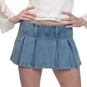 NWT Madden Girl Pleated Denim Skort | Size S | Y2K Preppy Mini Skirt Shorts L 10